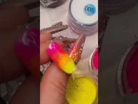 Ombre nail art with neon pigments and gold Chrome. Chrome nails #nailart #chromenails #shorts