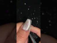 ✨Nude Opal Flakes Cat Eye with Silver Glitter French Nail Design ✨