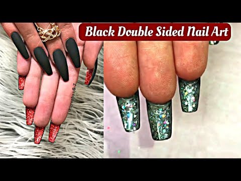 Gel Nails Manicure Tutorial 💅 Black Double Sided Nail Art Using Glitter Powder ♥♥