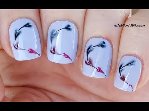 Quick DRY MARBLE HEART NAIL ART Over Pastel Purple Base