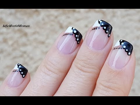 FRENCH MANICURE DESIGNS #12 / NO TAPE Black & White CHEVRON NAIL ART