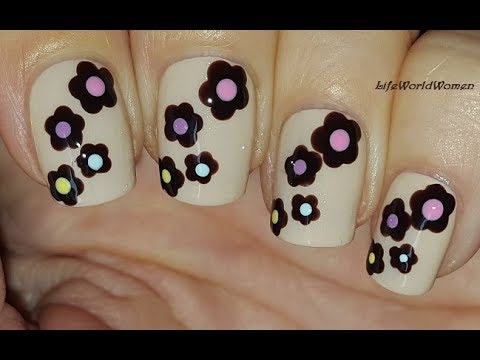 DOTTING TOOL NAIL ART #16 / Easy Brown Flowers Nails Design