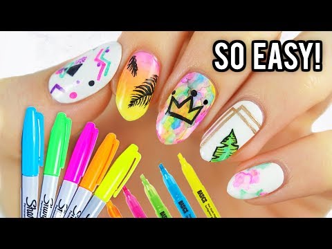 5 Easy Nail Art Designs Using SHARPIE MARKERS!