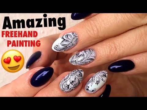 Amazing FreeHand Drawing Simple Nail Art Design Tutorial For Beginners on Gel Nails NEW 2018
