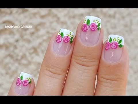 NO TAPE FRENCH MANICURE With Rose Nail Art