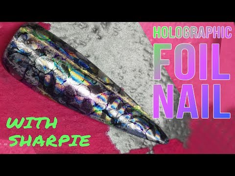 Holographic Foil and Sharpie Nail Art Design