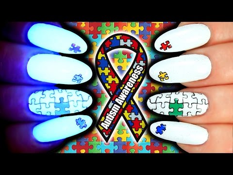 AUTISM AWARENESS NAIL ART | Glowing Magic Nails | Jigsaw Puzzle nailart