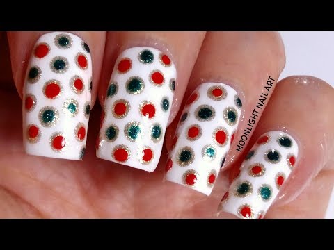 Christmas Nail Art: Red, Green, Gold and White Dotting Nail Art Design Tutorial