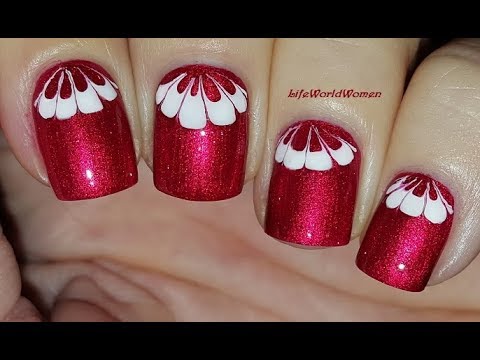STRIPING BRUSH & NEEDLE NAIL ART: Red & White Dry Marble Nails