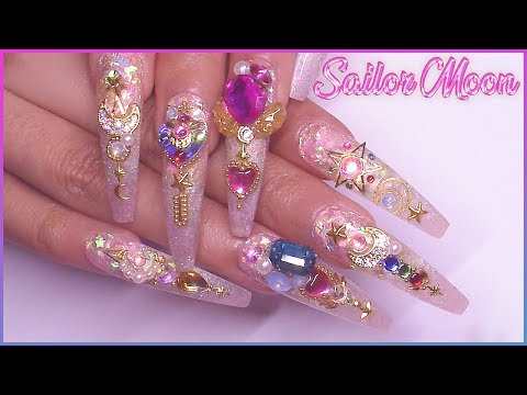 🌙 Sailor Moon Acrylic Nail Art Tutorial | PRESS ON NAILS🌙