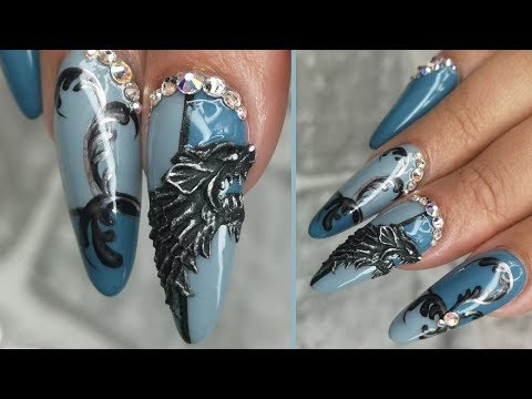 🐺 GAME OF THRONE'S – House Stark of Winterfell Nail Art + 3D WOLF SIGIL 🐺