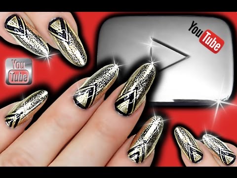 SILVER CHROME GEOMETRIC NAILS | YouTube Nail Art | Silver Play Button Nailart | Black & Silver Nails