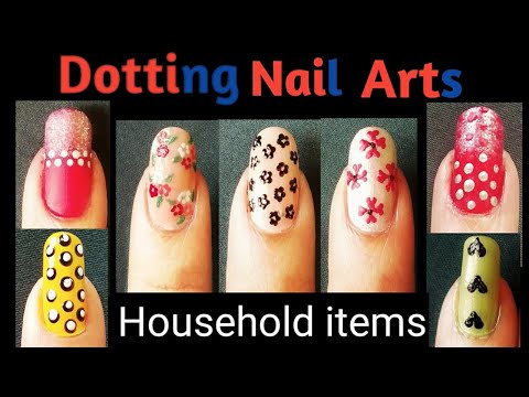 Dotting Nail Arts Designs Using Household Items| Long Nailart  designs|DIY