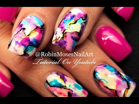 Watercolor Rainbow Granite! DIY Faux Marble Nail Art Design Tutorial