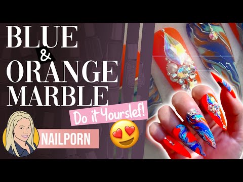 DIY | DO-IT-YOURSELF BLUE AND ORANGE MARBLE NAILART TUTORIAL | NAILPORN