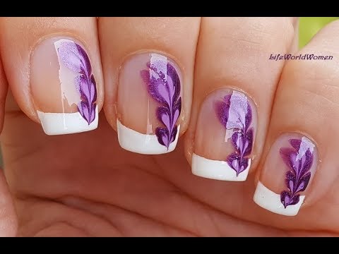 NEEDLE NAIL ART #28 – French Manicure With Purple Dry Marble Design