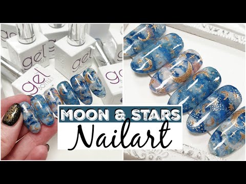 Nail art met maan en sterren – Marble techniek en stempel nailart ♥ Beautynailsfun.nl