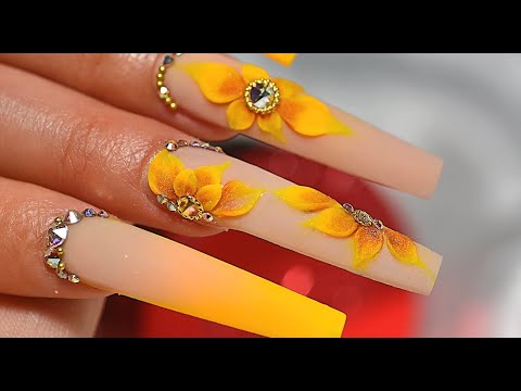 HOW TO DO 3D SUNFLOWER NAIL TUTORIAL I ACRYLIC COFFIN SHAPE I NOTPOLISH ART DESIGN I 2020 TREND