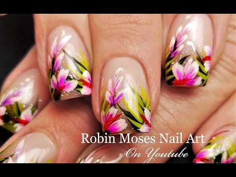 Tropical Nails! Holo Glitter Hibiscus Nail Art Design Tutorial