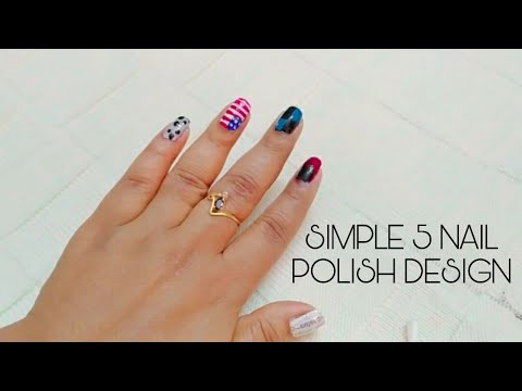 Simple 5 nail polish designs | Simple nail art for Beginners | NailArt ഇനി വീട്ടിൽ തന്നെ | malayalam