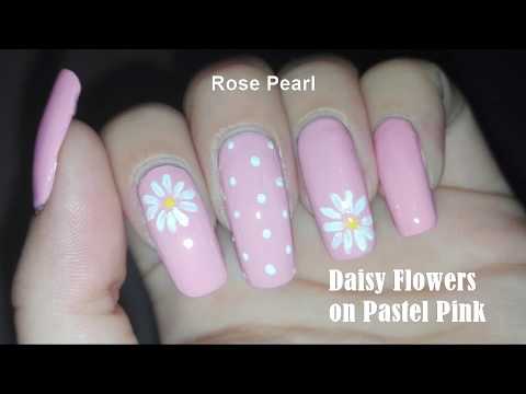 #nailart #nails #springnailart Pastel Pink Daisy Flowers Nail Art Tutorial-Spring Nails | Rose Pearl