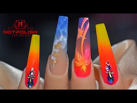 PALM TREE BEACH THEME NAIL ART TUTORIAL I NOTPOLISH I LONG COFFIN NAIL SHAPE
