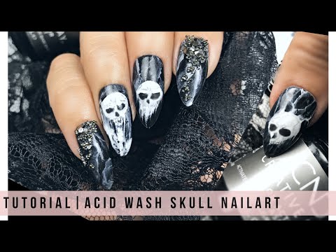TUTORIAL | ACID WASH SKULL NAILART- CND Creative Play Gel Polish