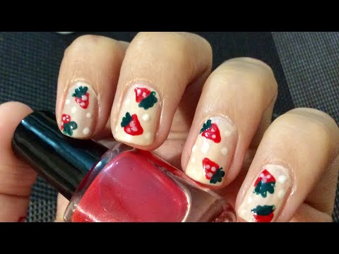 STRAWBERRY NAIL ART || NAIL ART WITH TOOTHPICK || VERY EASY NAILART FOR BEGINNERS