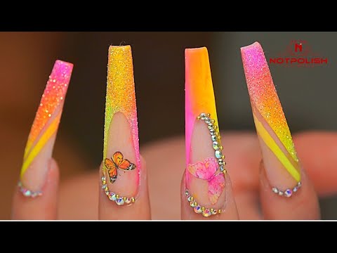 HOW TO DO BUTTERFLY SUGAR EFFECT NAIL ART TUTORIAL I NOTPOLISH DESIGN I LONG COFFIN ACRYLICS NAILS