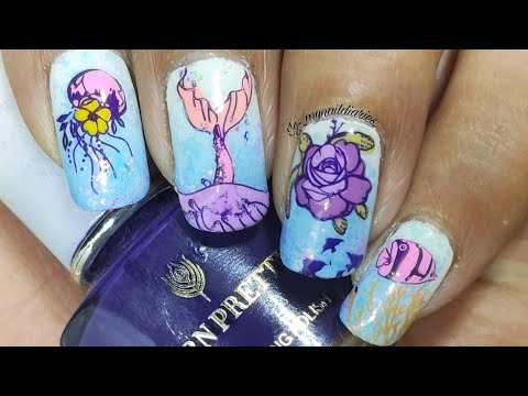Ocean Themed Nail Art Tutorial!!! 🐢🐬🐳🐙 Nicole Diary 179 stamping plate review and Demo!!!