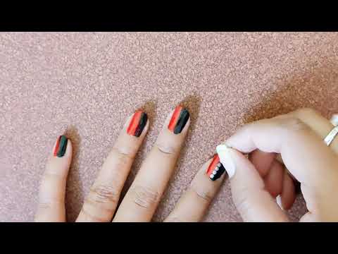 Easy nail art design || red,black and silver nail tutorial || easy nailart trick #shorts