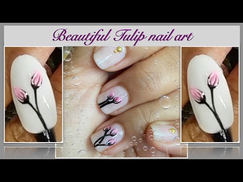 Tulip flower nail art #nailart #nails2020 #trendynails #floralnailart #summernailart #stepbystep