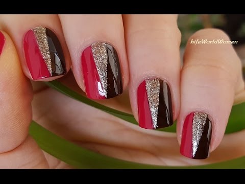 TAPE NAIL ART #1 – Elegant Brown, Gold & Red Nails Design