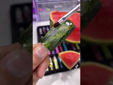 Watermelon Peel 🍉 Nails using real watermelon  (Satisfying) #shorts #nails #nailart