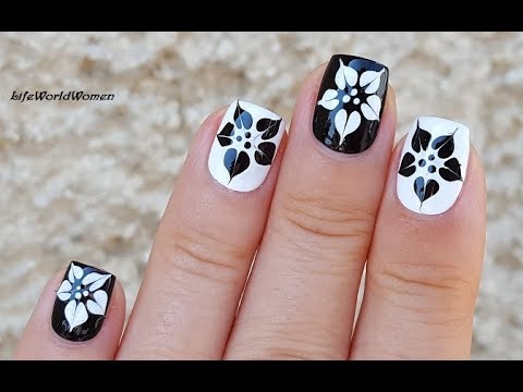 BLACK & WHITE NAILS: Dry Marble Flower Nail Art