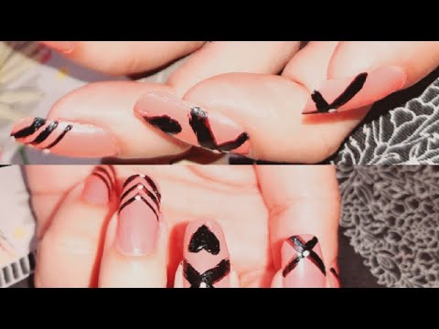 Nail Art with peach and Black Nail Paint #Easy #Nailart #nailpolish #Salihach #tutorials #trending